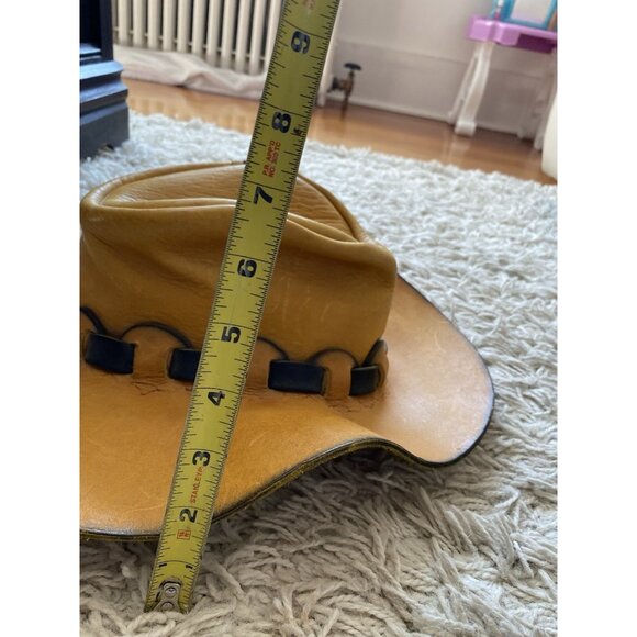 Mens Outback Hat Woven Embossed Tan Hard Leather Cowboy Black Australian - Picture 11 of 13